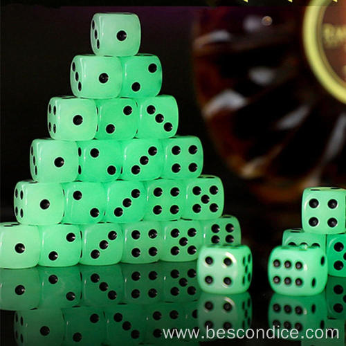 16mm D6 Six Sided Glow in The Dark Dice Set for Board Game Math Teaching